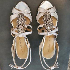 Antonio Melani Silver Jeweled Rhinestone Heels 6